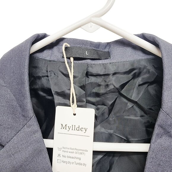 Mens Grey Single-Breasted Blazer Jacket Mylldey Size L Button Cuffs Pockets - Picture 3 of 8